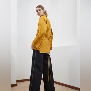 MUNE 100% Cotton Orange Long Sleeve Button Down with Tie in back Size 36